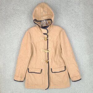 Tommy Hilfiger Jacket Womens Medium Brown Beige Full Zip Hooded 59% Wool